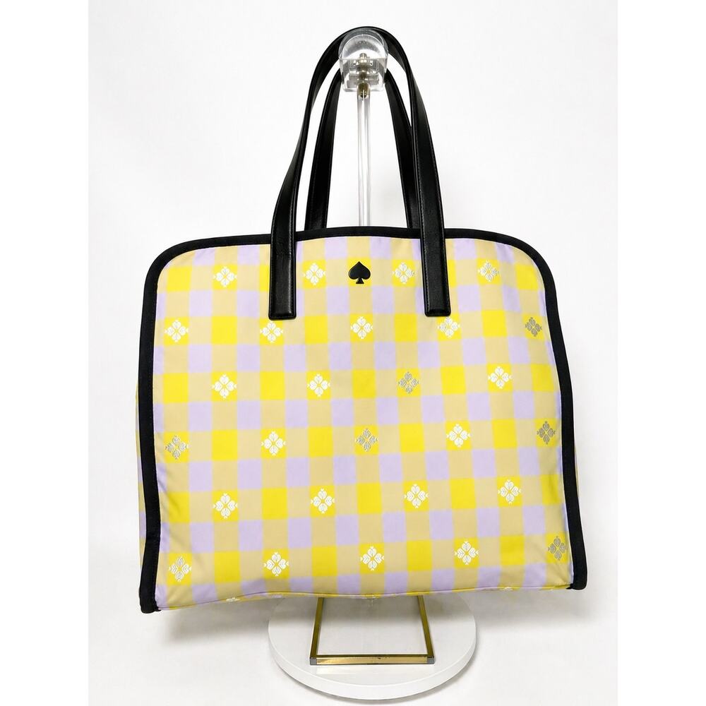 Kate Spade Morley Plaid Nylon Tote Yellow Lilac Large NWT